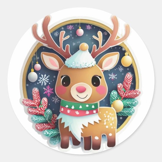 Schattigee kerstboomtak voor rendieren ronde sticker (Voorkant)