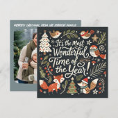 Schattigee kerstbos roodborstjes en vossen feestdagenkaart (Voorkant / Achterkant)