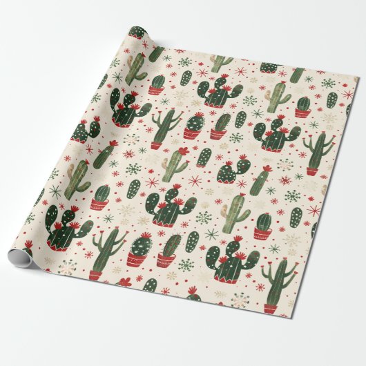 Schattigee kerstcactus | Desert Cadeaupapier (Uitgerold)