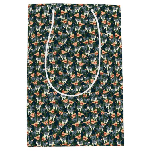 Schattigee Kerstcadeau Tas met Feestelijke Katten Medium Cadeauzakje (Voorkant)