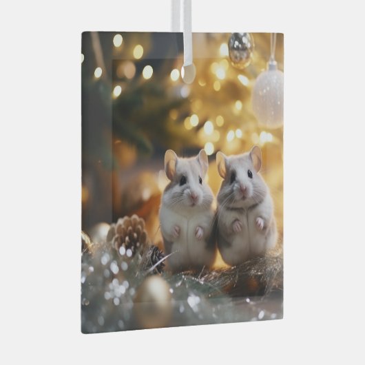 Schattigee kerstchinchilla's glas ornament (Voorkant Rechts)