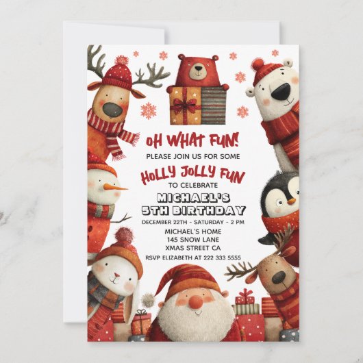 Schattigee Kerstdieren Feestelijke Kerstman Kinder Kaart (Voorkant)