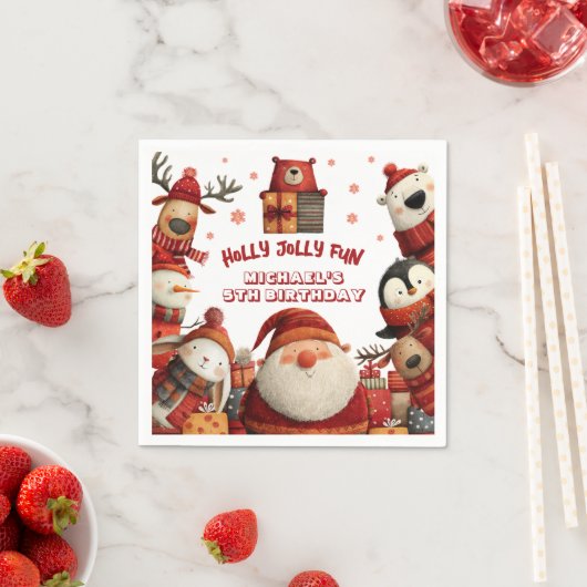 Schattigee kerstdieren grillige kerstmis Kinderen  Servet (Insitu)