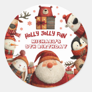Schattigee Kerstdieren Kerstfeest Kinderen Verjaar Ronde Sticker