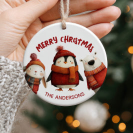 Schattigee kerstdieren Vrolijk kerstfeest familien Keramisch Ornament