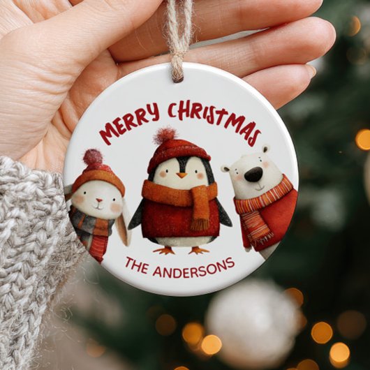 Schattigee kerstdieren Vrolijk kerstfeest familien Keramisch Ornament