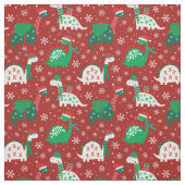 Schattigee kerstdinosaurussen op bordeaux rood stof (Swatch)