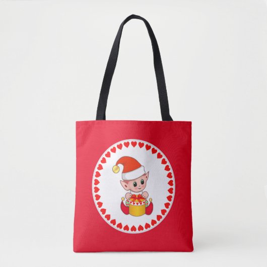 Schattigee Kersteelf omringd door harten op rood Tote Bag (Voorkant)