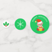 Schattigee kerstelf op groene en rode tafel Confet Confetti (Achterkanten)