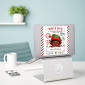 Schattigee Kerstelf speciale levering van Santa Sticker (Laptop op bureau)