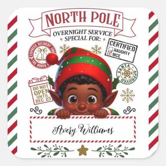 Schattigee Kerstelf speciale levering van Santa Vierkante Sticker (Voorkant)