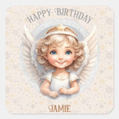 Schattigee kerstengel 1e verjaardagsplein Sticker (Voorkant)