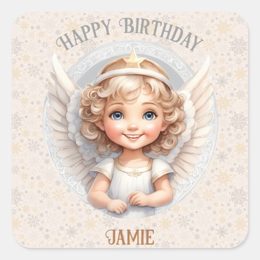 Schattigee kerstengel 1e verjaardagsplein Sticker (Voorkant)