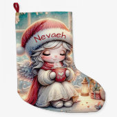 Schattigee kerstengel Drink warme chocolademelk Grote Kerstsok (Voorkant)