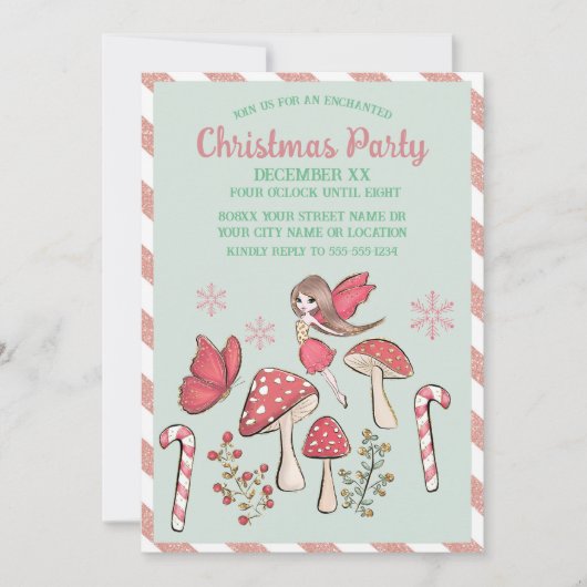 Schattigee kerstfee en paddenstoelen kaart (Voorkant)