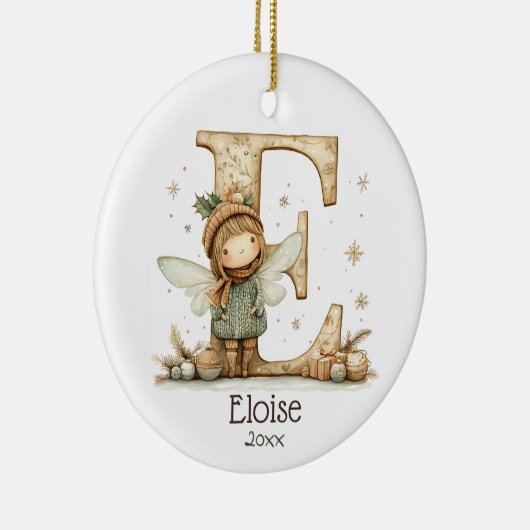 Schattigee Kerstfee Initiaal Gepersonaliseerde Vak Keramisch Ornament (Rechts)