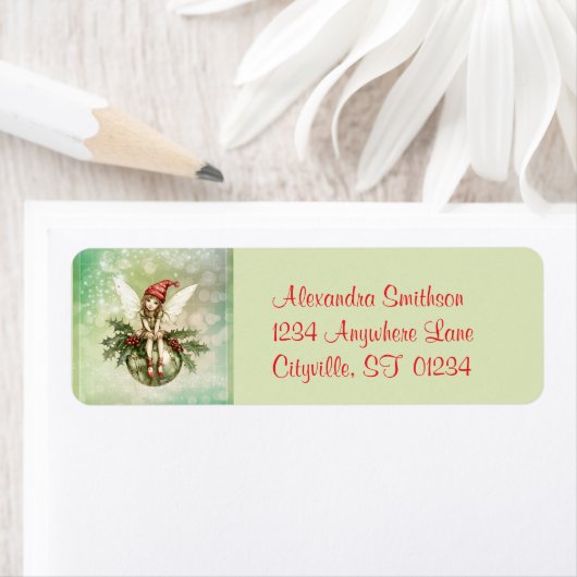 Schattigee kerstfee op een Ornament Etiket (Insitu)