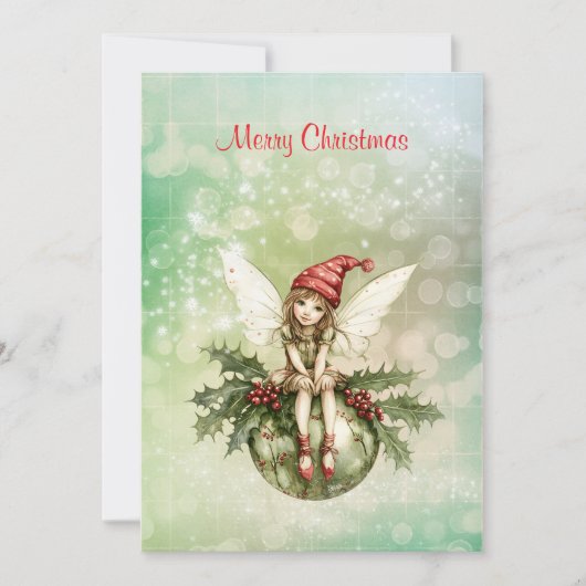 Schattigee kerstfee op een Ornament Feestdagenkaart (Voorkant)