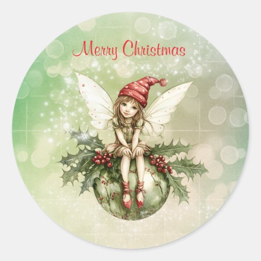 Schattigee kerstfee op een Ornament Ronde Sticker (Voorkant)
