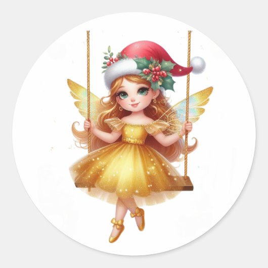 Schattigee kerstfee ronde sticker (Voorkant)
