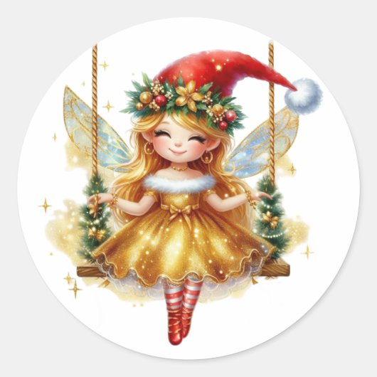 Schattigee kerstfee ronde sticker (Voorkant)