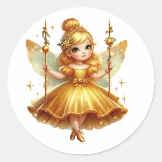 Schattigee kerstfee ronde sticker (Voorkant)