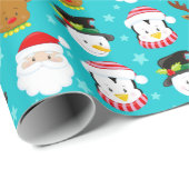 Schattigee Kerstfiguren Patroon op Blauw Cadeaupapier (Rol Hoek)
