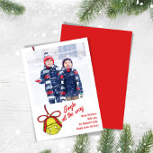 Schattigee kerstfoto Jingle Bells Feestdagenkaart