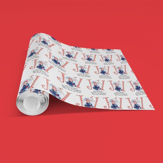 Schattigee Kerstfoto Joy Typography Custom Cadeaupapier