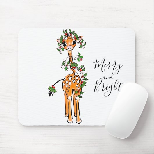 Schattigee kerstgiraffe tekenen rode groene slinge muismat (Met muis)