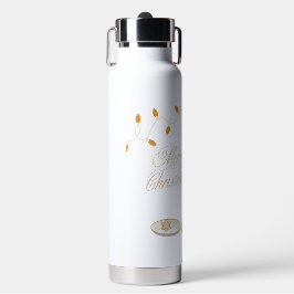 Schattigee kerstgnoom die kerstkoekje eet waterfles