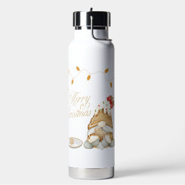 Schattigee kerstgnoom die kerstkoekje eet waterfles