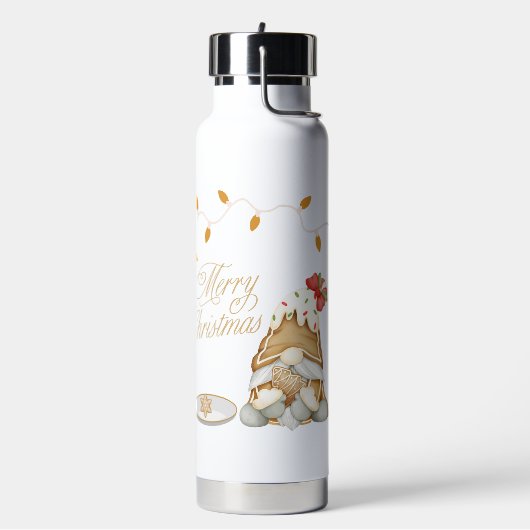 Schattigee kerstgnoom die kerstkoekje eet waterfles (Links)