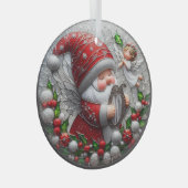 Schattigee kerstgnoom en een engel in glas glas ornament (Voorkant Rechts)