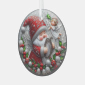 Schattigee kerstgnoom en een engel in glas glas ornament (Voorkant links)