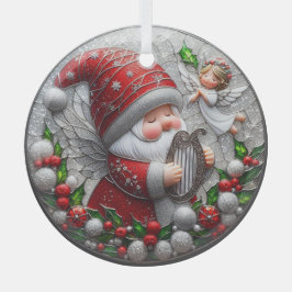 Schattigee kerstgnoom en een engel in glas ornament