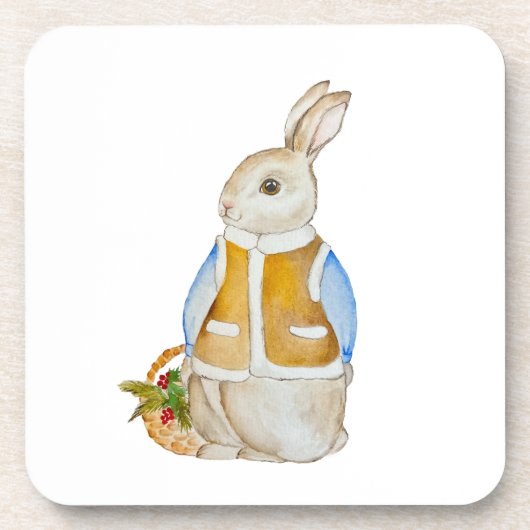 Schattigee kersthaas met een mand met sparrenzemel bier onderzetter (Voorkant)