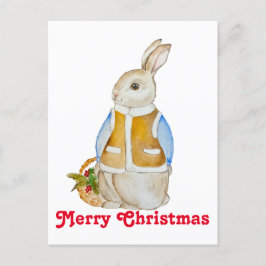 Schattigee kersthaas met een mand met sparrenzemel briefkaart