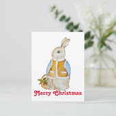 Schattigee kersthaas met een mand met sparrenzemel briefkaart (Staand voorkant)