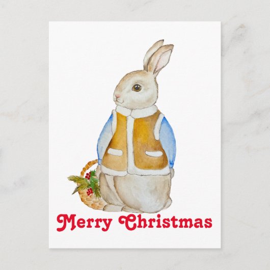 Schattigee kersthaas met een mand met sparrenzemel briefkaart (Voorkant)