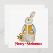 Schattigee kersthaas met een mand met sparrenzemel kaart (Voorkant / Achterkant)