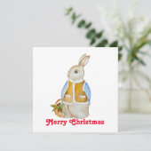 Schattigee kersthaas met een mand met sparrenzemel kaart (Staand voorkant)