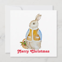 Schattigee kersthaas met een mand met sparrenzemel kaart