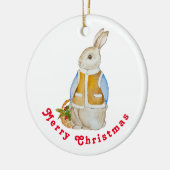 Schattigee kersthaas met een mand met sparrenzemel keramisch ornament (Links)