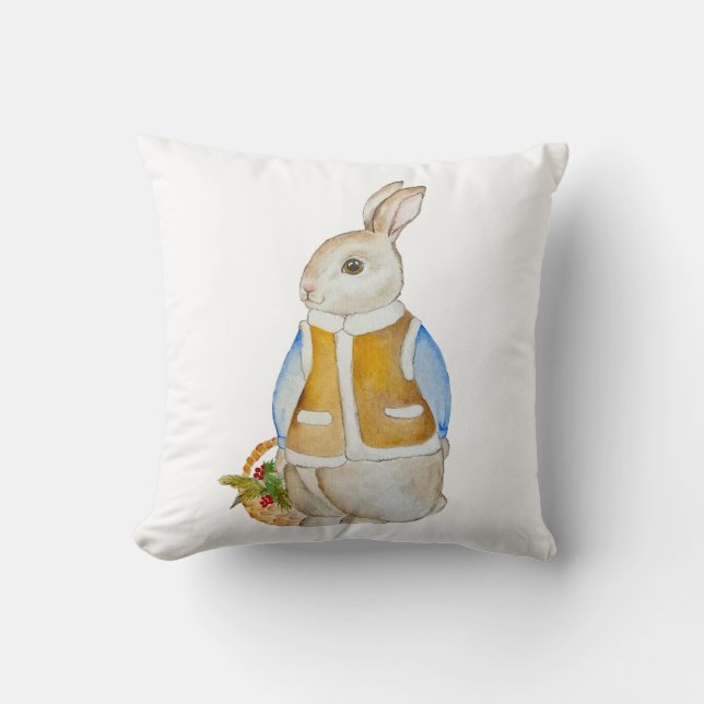 Schattigee kersthaas met een mand met sparrenzemel kussen (Voorkant)