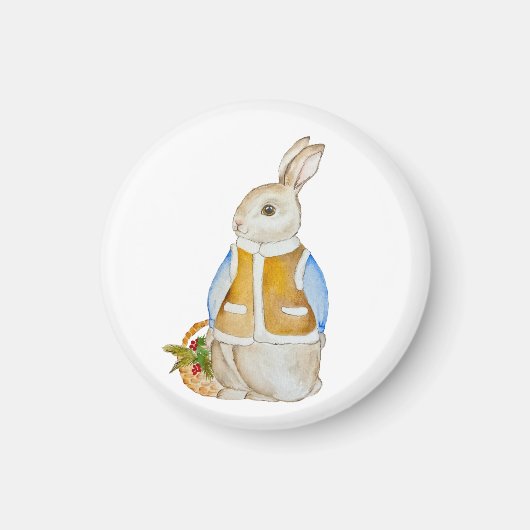 Schattigee kersthaas met een mand met sparrenzemel magneet (Voorkant)