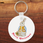 Schattigee kersthaas met een mand met sparrenzemel sleutelhanger (Voorkant)