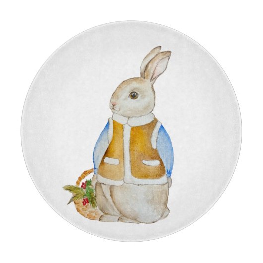 Schattigee kersthaas met een mand met sparrenzemel snijplank (Voorkant)