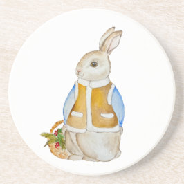 Schattigee kersthaas met een mand met sparrenzemel zandsteen onderzetter