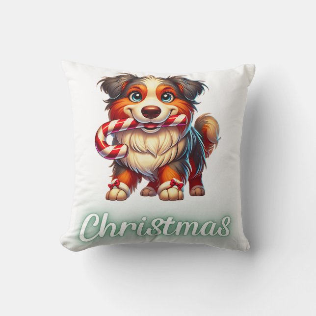 Schattigee Kersthond Australian Shepherd Kussen (Voorkant)